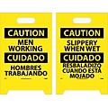 Floor Signs; Dbl Side, Caution Men Working Caution Slippery When Wet (Bilingual), 20X12