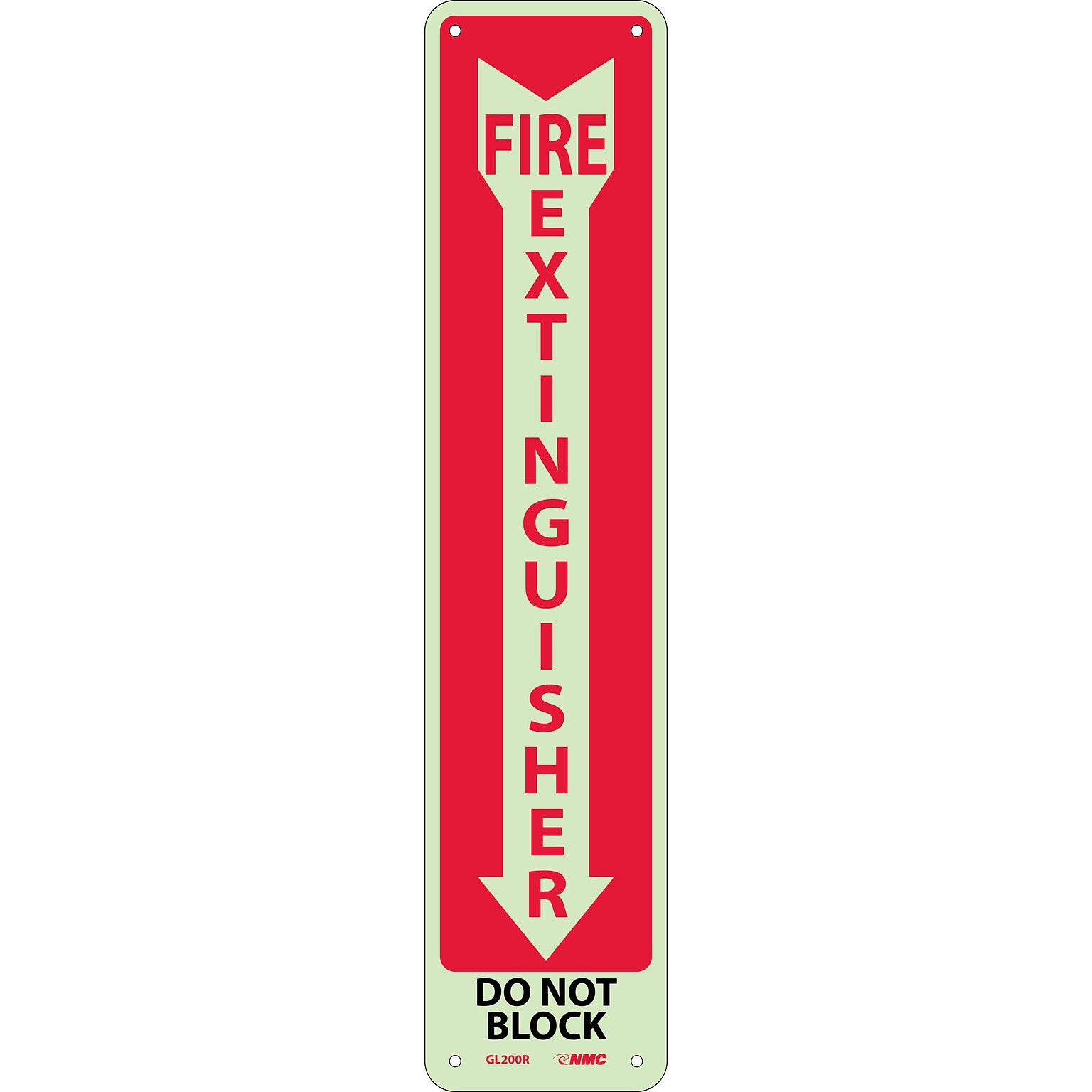 Notice Signs; Fire Extinguisher, Do Not Block, 18X4, Glow Rigid Plastic