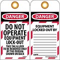 Lockout Tags; Lockout, Danger Do Not Operate Equipement Lock-Out. . ., 6 x 3, Unrippable Vinyl