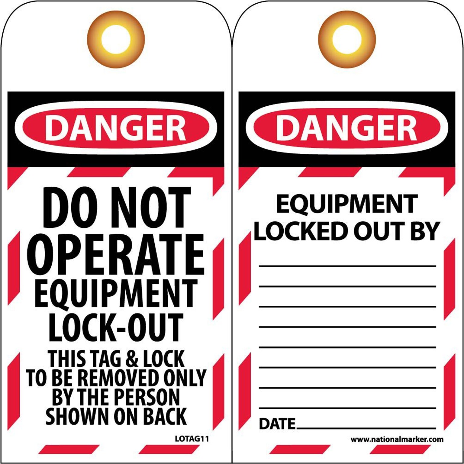 Lockout Tags; Lockout, Danger Do Not Operate Equipement Lock-Out. . ., 6 x 3, Unrippable Vinyl