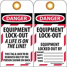 Lockout Tags; Lockout, Equipment Lock-Out A Life Is On The Line, 6 x 3, Unrippable Vinyl