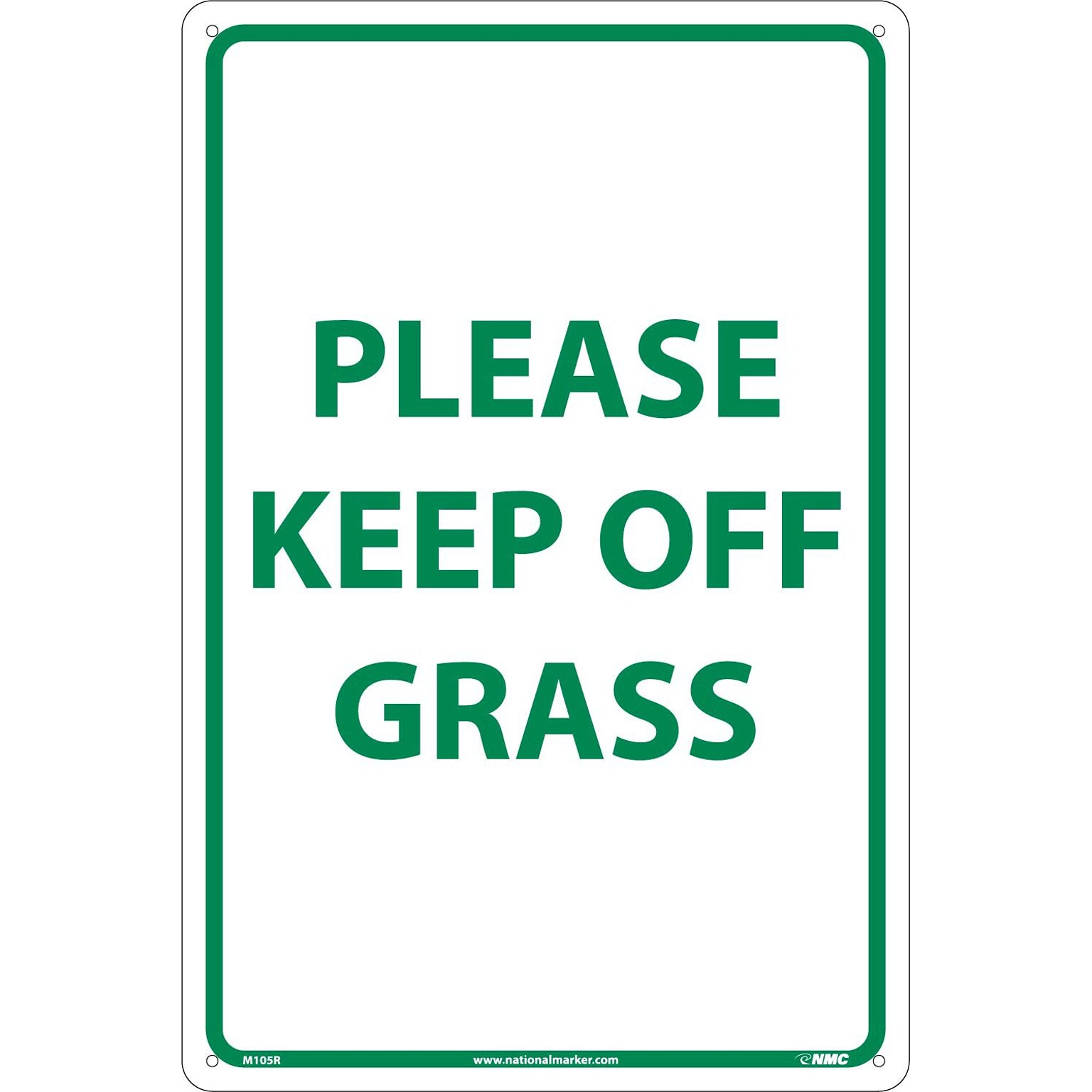 Notice Signs; Please Keep Off Grass, Green On White, 18X12, Rigid Plastic