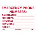 Information Labels; Emergency Phone Numbers Ambulance,Fire.., 10 x 14, Adhesive Vinyl