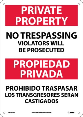 Private Property No Trespassing Violators Will Be Prosecuted, Bilingual, 14X10, Rigid Plastic