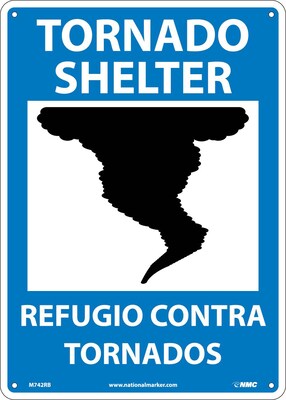 Notice Signs; Tornado Shelter (Graphic), Bilingual, 14X10, Rigid Plastic