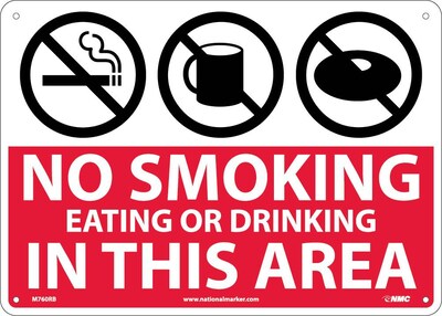 Information Signs; No Smoking Eating Or Drinking In This Area (Graphics), 10X14, Rigid Plastic