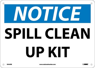 Spill Clean Up Kit, 10X14, Rigid Plastic, Notice Sign