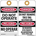 Accident Prevention Tags; Danger Do Not Operate (Bilingual), 6X3, Unrip Vinyl, 25/Pk W/ Grommet