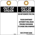 Accident Prevention Tags; Out Of Order, Blank, 6X3, .015 Mil Unrip Vinyl, 25 Pk W/ Grommet