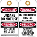 Accident Prevention Tags; Unsafe Do Not Use Bilingual, 6X3, .015 Mil Unrip Vinyl, 25 Pk W/ Grommet