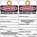 Accident Prevention Tags; Danger Barricade Tag, 6X3, Unrip Vinyl, 25/Pk W/ Grommet