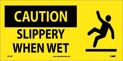 Caution Labels; Slippery When Wet (W/ Graphic), 7X17, Adhesive Vinyl
