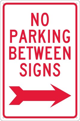 Parking Signs; No Parking Between Signs (W/ Right Arrow), 18X12, .040 Aluminum