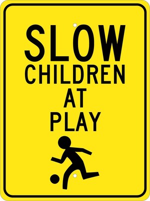 National Marker Reflective Slow Children At Play Warning Traffic Control Sign, 24 x 18, Aluminum