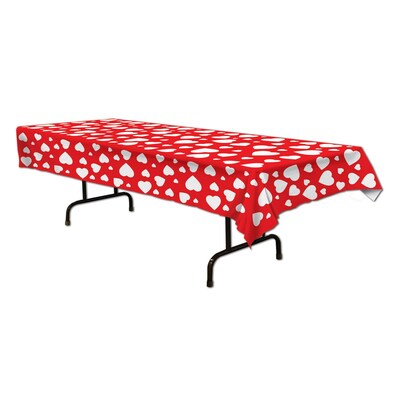 Beistle 54 x 108 Heart Tablecover; Red/White, 2/Pack