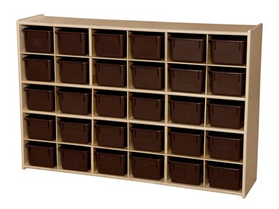Wood Designs™ Contender™ 33 7/8H 30 Cubby Single Storage Unit W/Chocolate Tubs, Baltic Birch