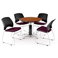 OFM™ 36 Round Multi-Purpose Cherry Table With 4 Chairs, Burgundy
