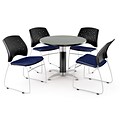 OFM™ 42 Round Multi-Purpose Gray Nebula Table With 4 Chairs, Navy