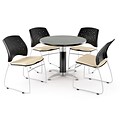 OFM™ 36 Round Multi-Purpose Gray Nebula Table With 4 Chairs, Khaki