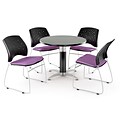 OFM™ 42 Round Multi-Purpose Gray Nebula Table With 4 Chairs, Plum