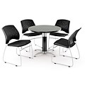 OFM™ 36 Round Multi-Purpose Gray Nebula Table With 4 Chairs, Black