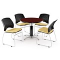 OFM™ 42 Round Multi-Purpose Mahogany Table With 4 Chairs, Golden Flax