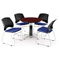 OFM™ 42 Round Multi-Purpose Mahogany Table With 4 Chairs, Royal Blue