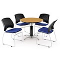 OFM™ 36 Round Multi-Purpose Laminate Oak Table With 4 Chairs, Royal Blue