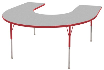 ECR4®Kids 60 x 66 Horseshoe Activity Table With Standard Legs & Swivel Glide, Gray/Red/Red