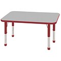 ECR4®Kids 24 x 48 Rectangular Activity Table With Chunky legs & Standard Glide; Gray/Red/Red