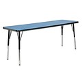 24”x72” Rectangular T-Mold Activity Table, Blue/Black/Standard Swivel