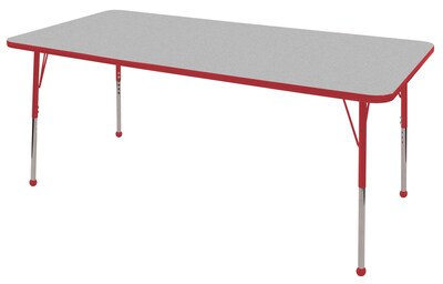 ECR4®Kids 36 x 72 Rectangular Activity Table With Standard Legs & Ball Glide, Gray/Red/Red