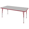 ECR4®Kids 30 x 72 Rectangular Activity Table With Standard Legs & Ball Glide, Gray/Red/Red