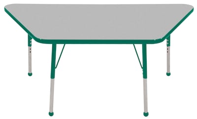 ECR4®Kids 30 x 60 Trapezoid Activity Table With Toddler Legs & Ball Glide, Gray/Green/Green