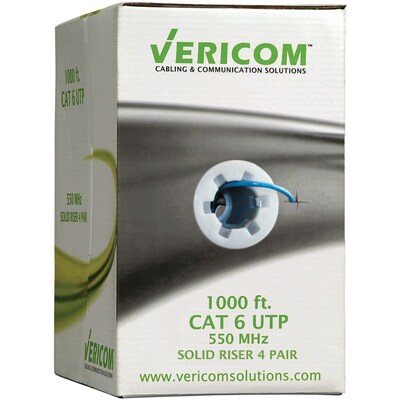 Vericom® 1000' Pull Box Cat 6 UTP Solid Riser CMR Cable, Blue