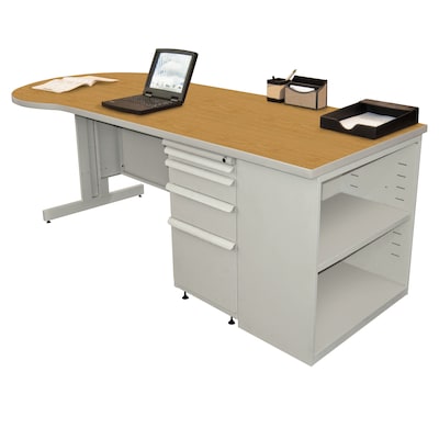 Marvel® Zapf® Featherstone 87 x 30 Laminate Teachers Conference Desk W/Bookcase, Solar Oak