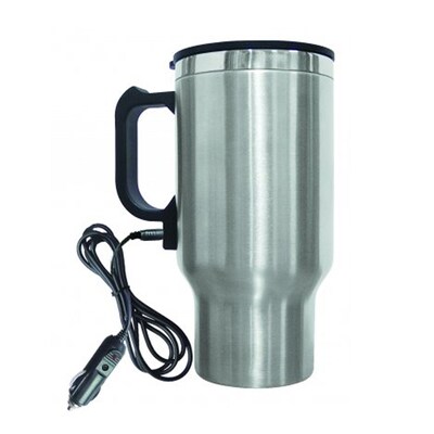 Brentwood® 16 oz. Electric Coffee Mug With Wire Car Plug, Silver