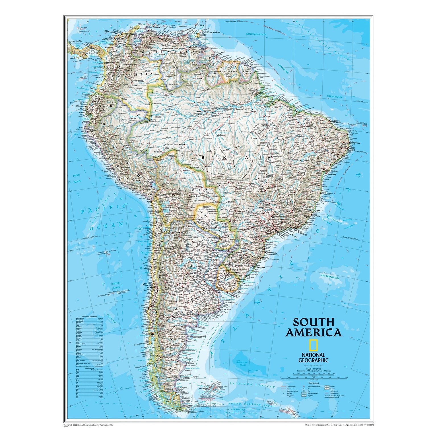 National Geographic Maps South America Wall Map, 24 x 30