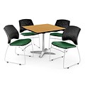 OFM 42 Square Flip-Top Oak Table With 4 Chairs, Forest Green