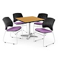 OFM 42 Square Flip-Top Oak Table With 4 Chairs, Plum