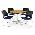 OFM 36 Square Flip-Top Oak Table With 4 Chairs, Navy