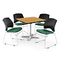 OFM 36 Square Flip-Top Oak Table With 4 Chairs, Shamrock Green