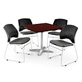 OFM 36 Square Flip-Top Mahogany Table With 4 Chairs, Gray