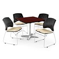 OFM 42 Square Flip-Top Mahogany Table With 4 Chairs, Khaki