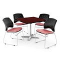 OFM 42 Square Flip-Top Mahogany Table With 4 Chairs, Coral Pink