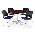 OFM 36 Square Flip-Top Mahogany Table With 4 Chairs, Navy