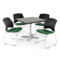 OFM 42 Square Flip-Top Gray Nebula Table With 4 Chairs, Forest Green