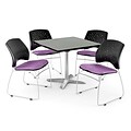 OFM 42 Square Flip-Top Gray Nebula Table With 4 Chairs, Plum