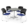 OFM 36 Square Flip-Top Gray Nebula Table With 4 Chairs, Royal Blue