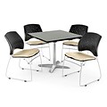OFM 42 Square Flip-Top Gray Nebula Table With 4 Chairs, Khaki